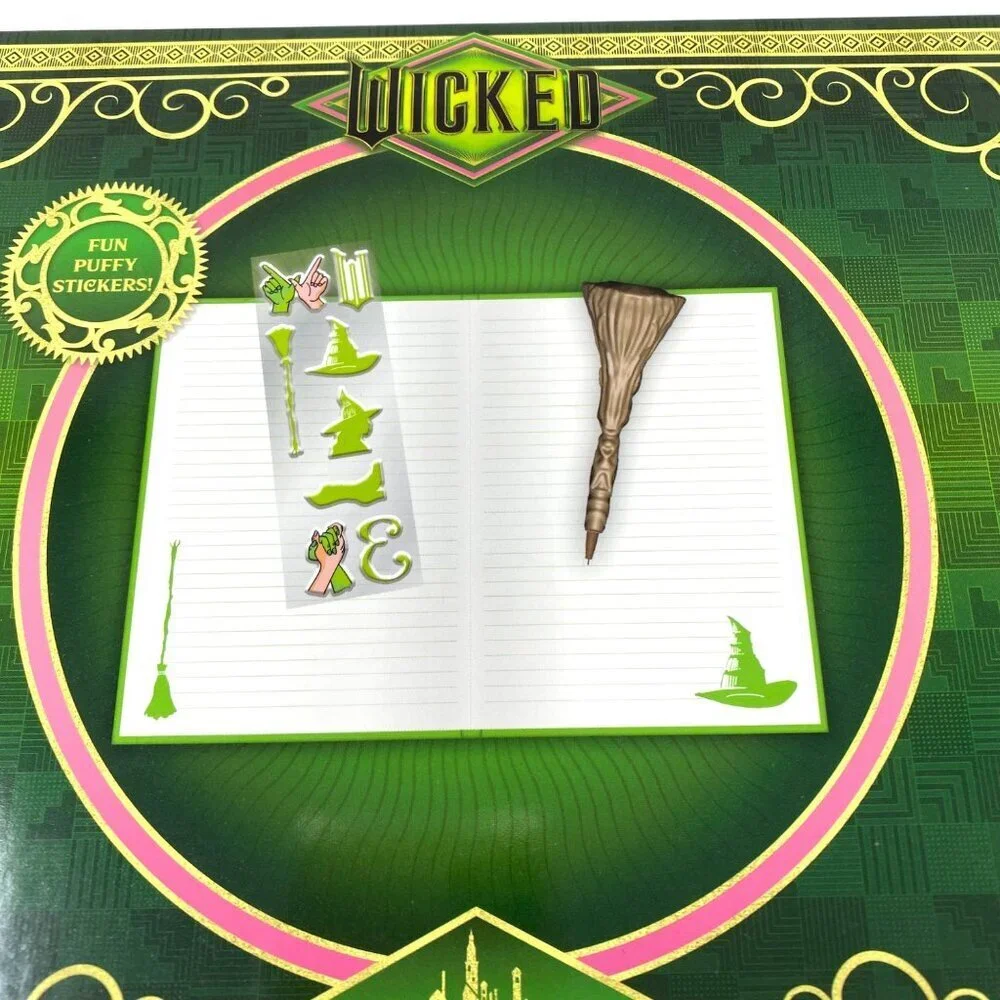 Wicked Elphaba Journal Set Broom Pen Puffy Stickers 40 Page Blank Book